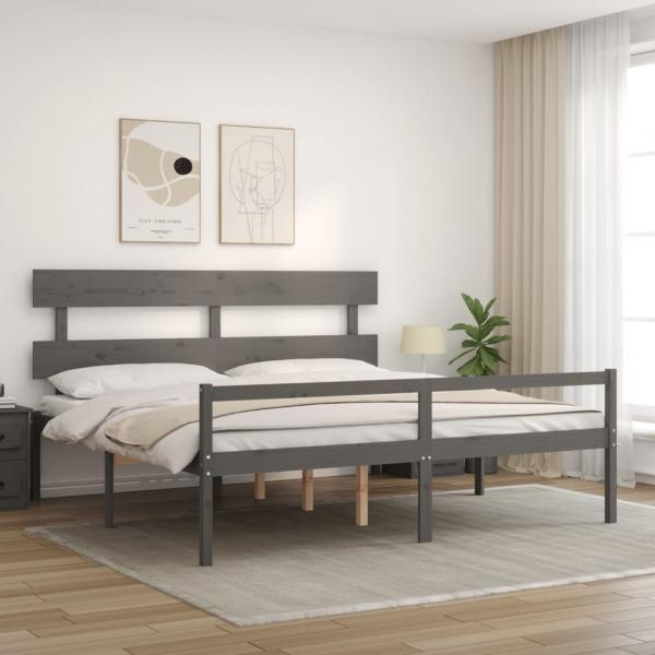 Seniorenbett mit Kopfteil 200x200 cm Grau Massivholz