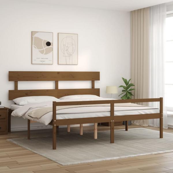 Seniorenbett mit Kopfteil 200x200 cm Honigbraun Massivholz