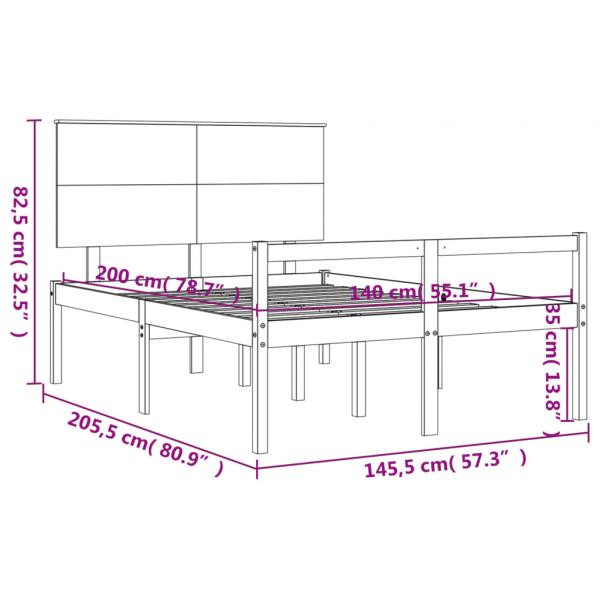 Seniorenbett mit Kopfteil 140x200 cm Weiß Massivholz