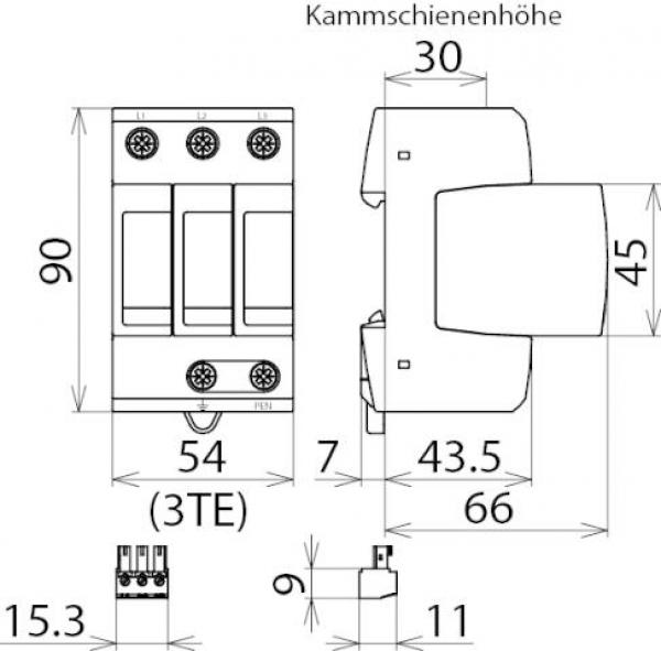 Dehn 952305 modularer Überspannungs-Ableiter 3-pol für TN-C Systeme