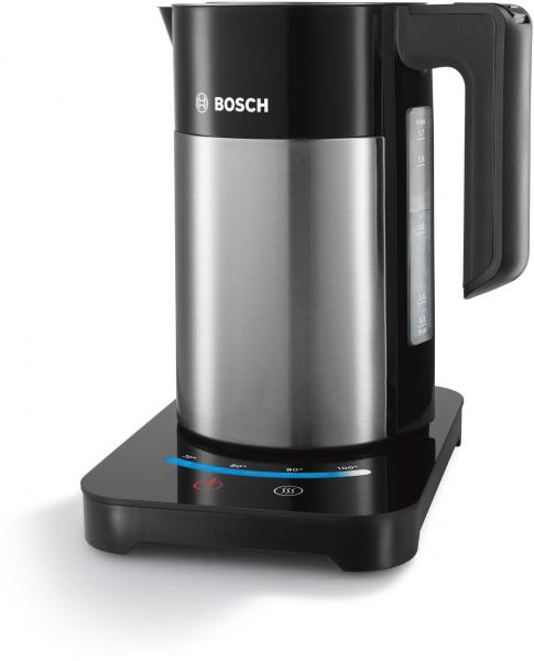 Bosch TWK7203 Wasserkocher, kabellos, 1,7l, 2200 W, Kalkfilter, Edelstahl/schwarz