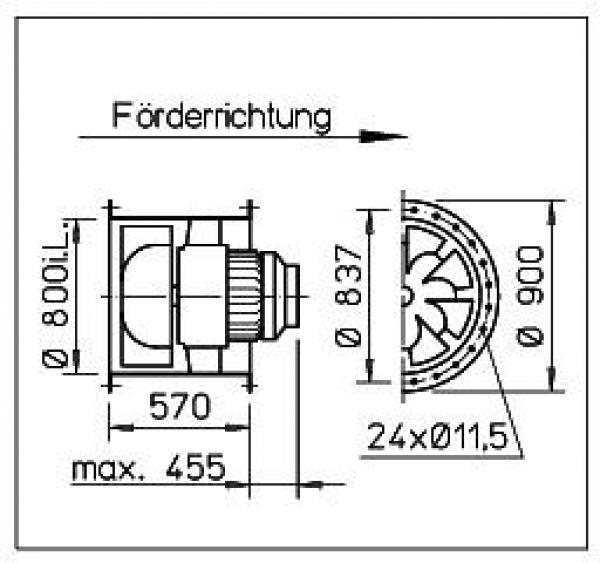 Helios DDS Entrauchungs-Rohrventilator B VARD 800/6/4 F 400 3-PH, 400Gr., 2H zweitourig