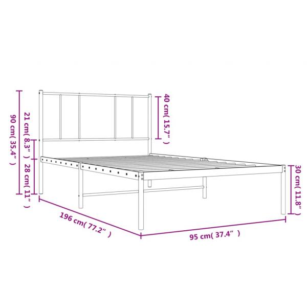 Bettgestell mit Kopfteil Metall Schwarz 90x190 cm