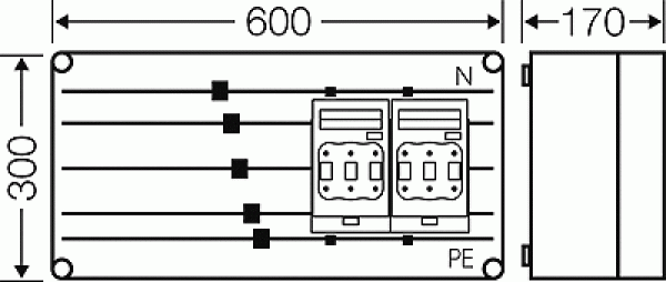 Hensel Mi 6426 NH-Sicherungslasttrenn-Schaltergehäuse 2x3xNH00 auf SaS, 250A, 5-Polig