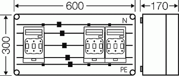 Hensel Mi 6436 NH-Sicherungslasttrenn-Schaltergehäuse 3x3xNH00 auf SaS, 250A, 5-Polig