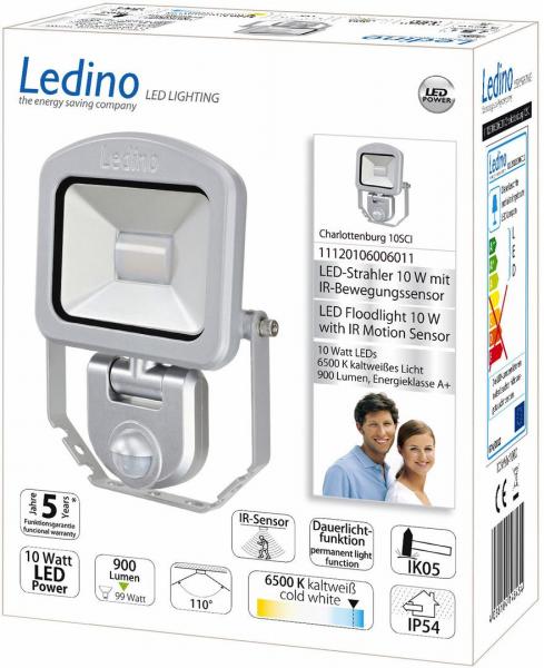 Ledino Charlottenburg 10SCI LED-Strahler mit Sensor, 10W, 6500K, silber (11120106006011)