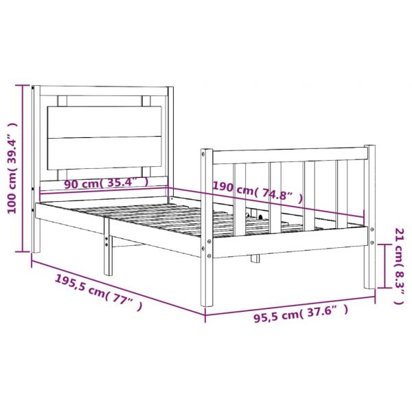 Massivholzbett mit Kopfteil 90x190 cm