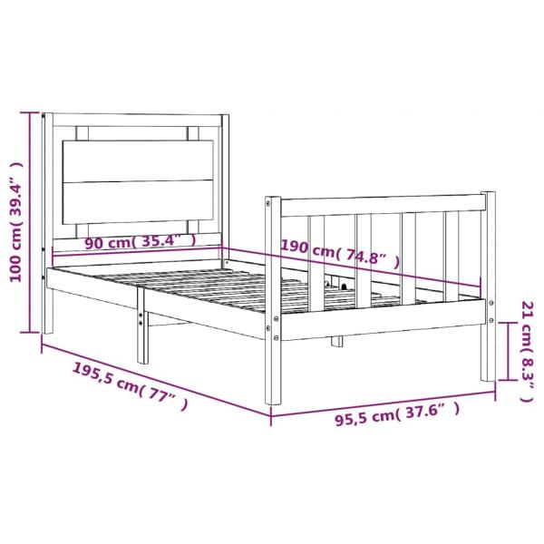 Massivholzbett mit Kopfteil Schwarz 90x190 cm