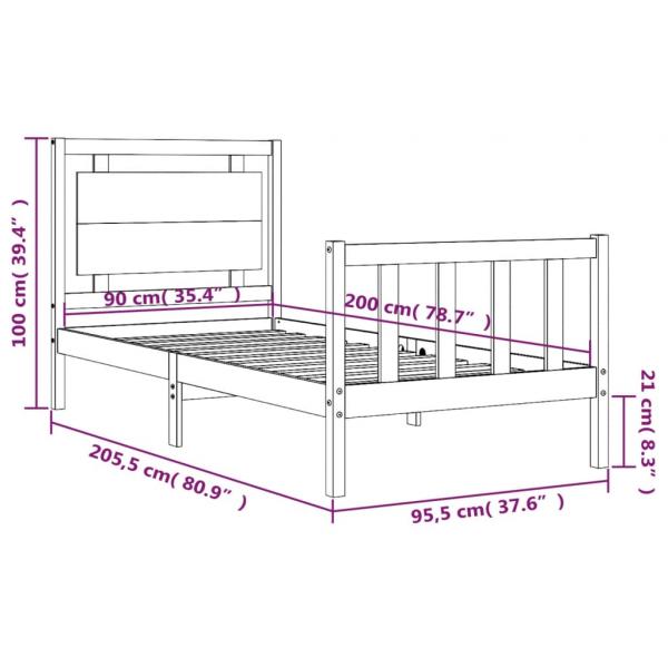 Massivholzbett mit Kopfteil 90x200 cm