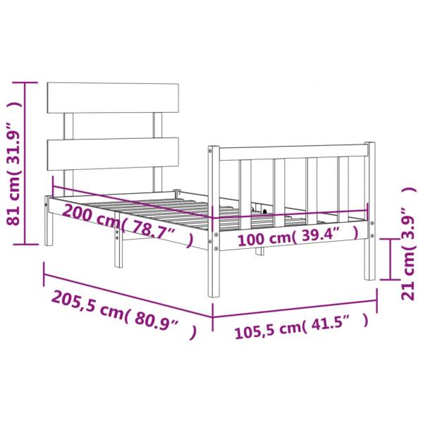 Massivholzbett mit Kopfteil Schwarz 100x200 cm