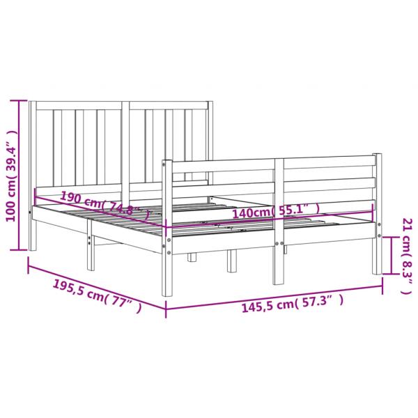 Massivholzbett mit Kopfteil Grau 140x190 cm