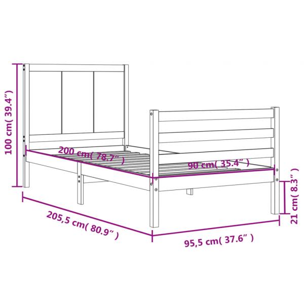 Massivholzbett mit Kopfteil 90x200 cm