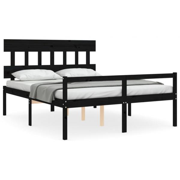 Seniorenbett mit Kopfteil Schwarz Kingsize Massivholz