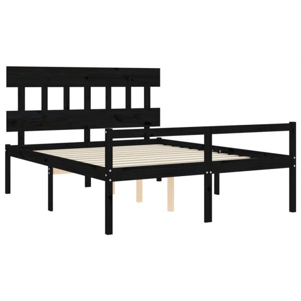 Seniorenbett mit Kopfteil Schwarz Kingsize Massivholz