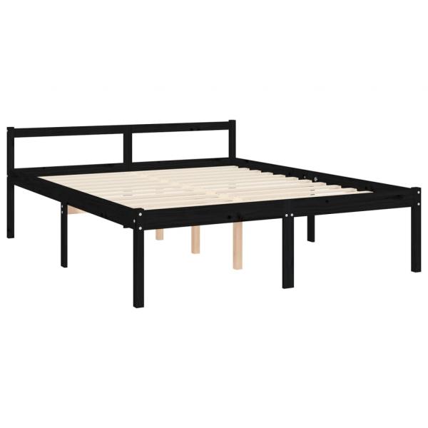 Seniorenbett mit Kopfteil Schwarz Kingsize Massivholz