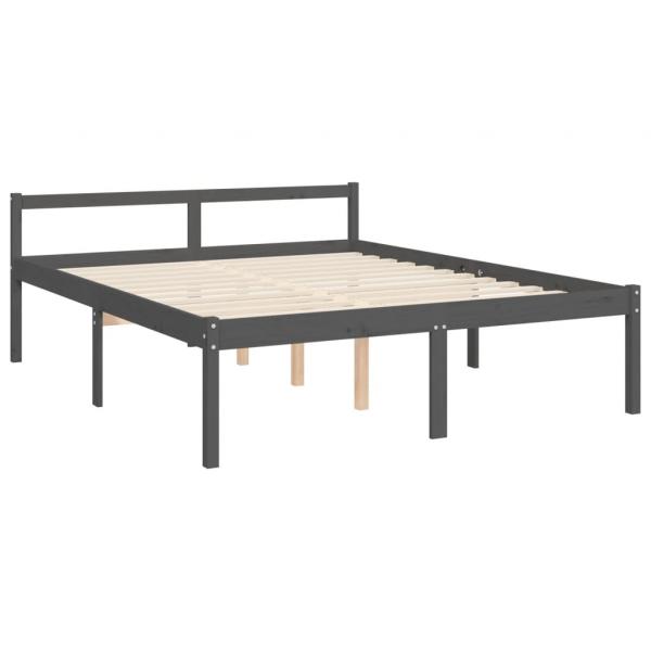 Seniorenbett mit Kopfteil Grau Kingsize Massivholz