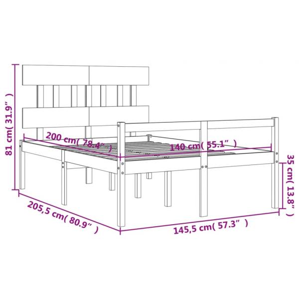 Seniorenbett mit Kopfteil 140x200 cm Weiß Massivholz