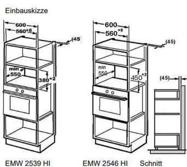 Exquisit EMW 2539 Hi Einbau-Mikrowelle, 900 Watt, 25 Liter, Timer, 5 Leistungsstufen, Grill, Heißluft, silber