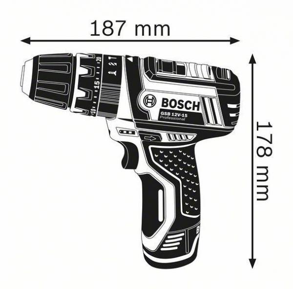 Bosch GSB 12V-15 Professional, Akku-Schlagbohrschrauber mit 2x 2,0Ah-Li-Ion-Akku, Softbag (06019B690H)