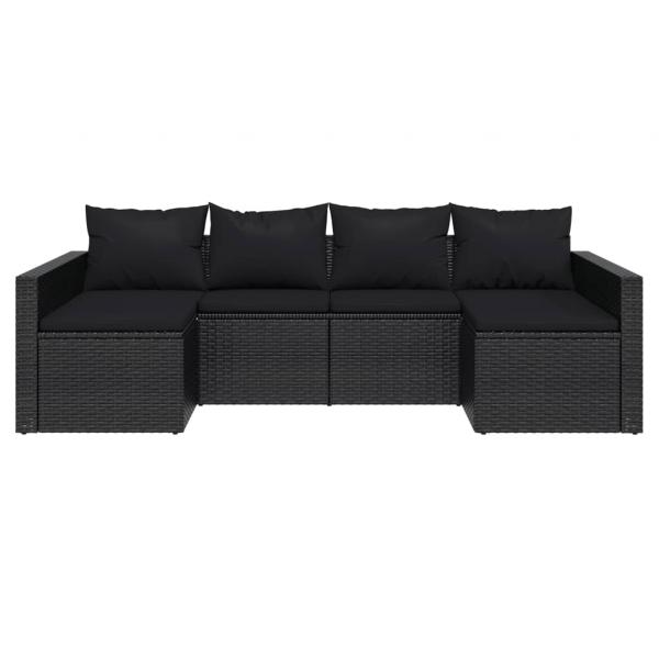 2-tlg. Garten-Lounge-Set mit Kissen Schwarz Poly Rattan