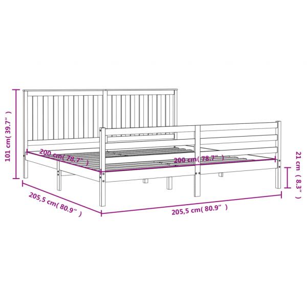 Massivholzbett mit Kopfteil Grau 200x200 cm