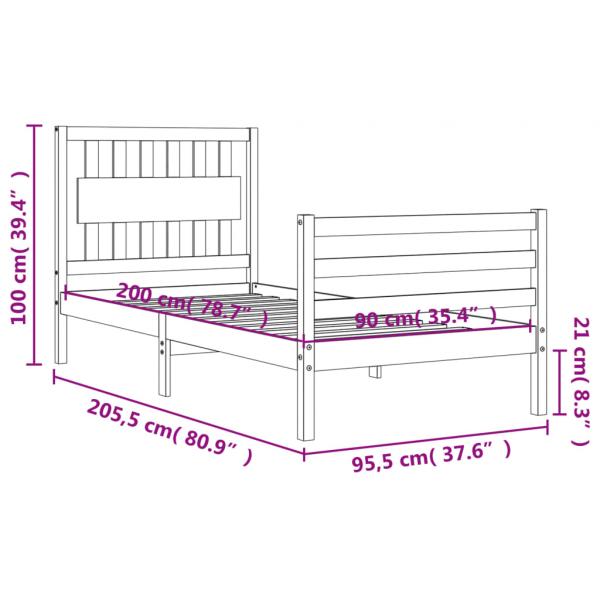 Massivholzbett mit Kopfteil 90x200 cm