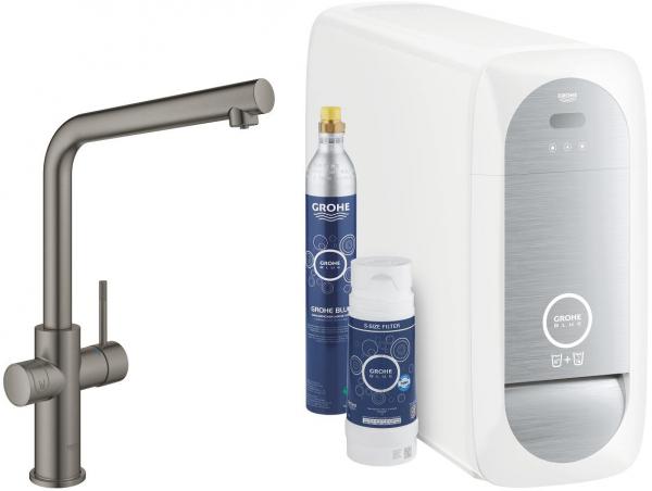 ARDEBO.de GROHE Blue Home Starter Kit, L-Auslauf, Bluetooth/WIFI, hard graphite gebürstet (31454AL1)