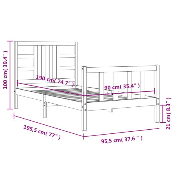 Massivholzbett mit Kopfteil Schwarz 90x190 cm