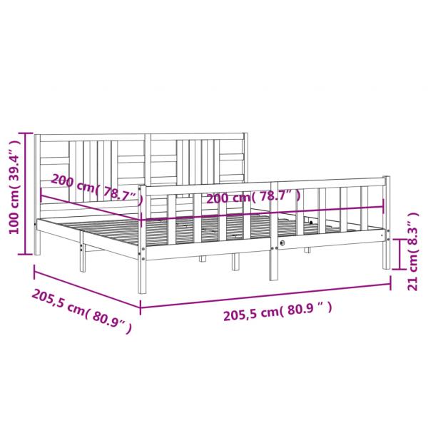 Massivholzbett mit Kopfteil Schwarz 200x200 cm