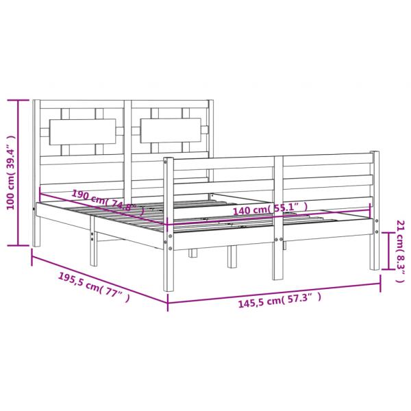 Massivholzbett mit Kopfteil Grau 140x190 cm