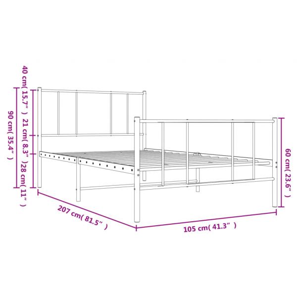 Bettgestell mit Kopf- und Fußteil Metall Weiß 100x200 cm