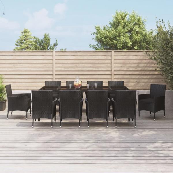 ARDEBO.de - 11-tlg. Garten-Essgruppe mit Kissen Schwarz Poly Rattan