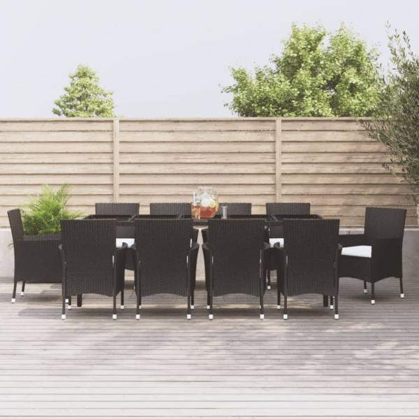 ARDEBO.de - 11-tlg. Garten-Essgruppe mit Kissen Schwarz Poly Rattan