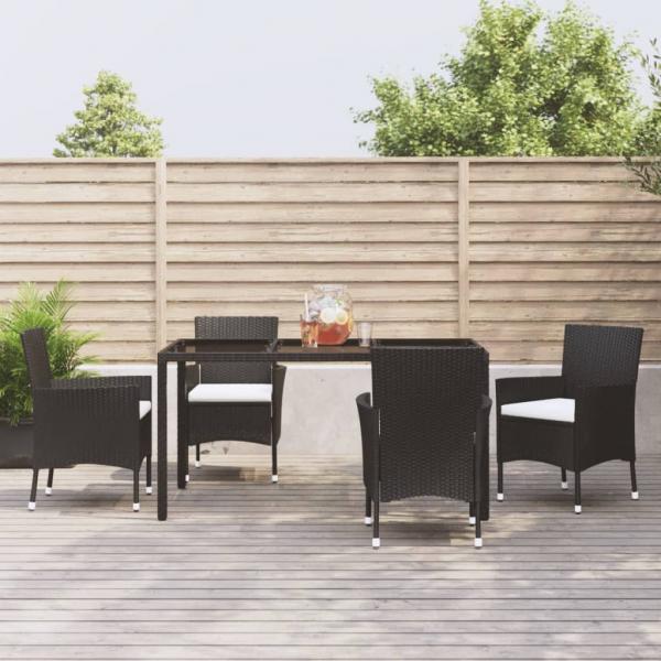 ARDEBO.de - 5-tlg. Garten-Essgruppe mit Kissen Schwarz Poly Rattan