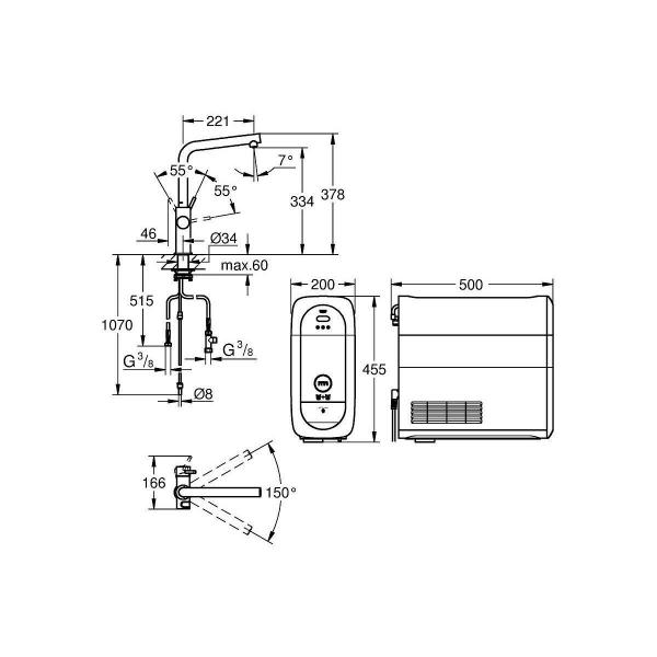 GROHE Blue Home Starter Kit, L-Auslauf, Filter, 150° schwenkbar, chrom (31454001)