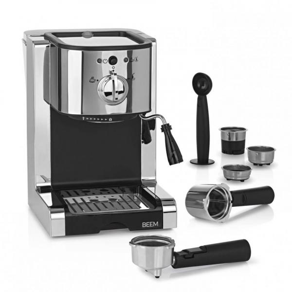 BEEM Perfect Espresso Siebträgermaschine, mit Kapseleinsatz, 20bar, 1,25L, silber/schwarz (03260)