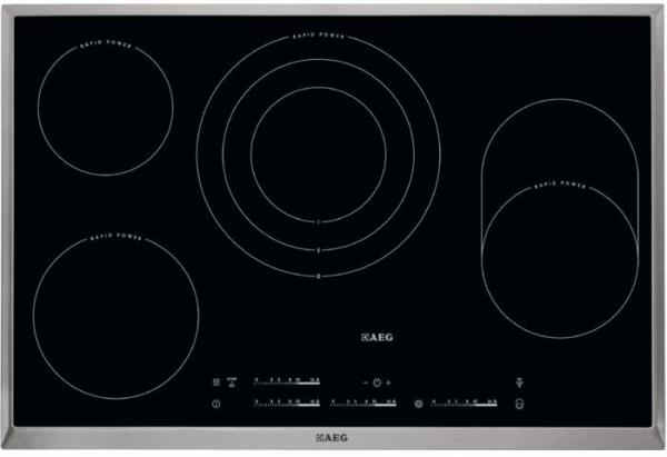 ARDEBO.de AEG HK854870XB Autarkes Glaskeramik Kochfeld, Edelstahl Rahmen, 76,6 cm breit, strahlenbeheizt, Sensor-Tasten