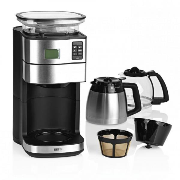 BEEM Fresh-Aroma-Perfect II Duo Filter-Kaffeemaschine mit Mahlwerk, 1000W, 125ml, mit Glas- und Isolierkanne, schwarz/Edelstahl (05192)