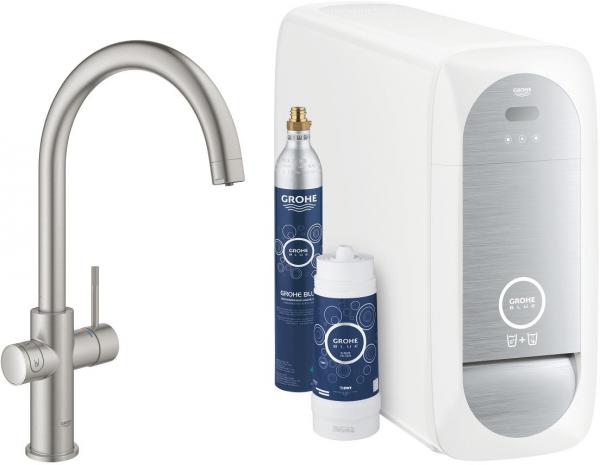 ARDEBO.de GROHE Blue Home Starter Kit, C-Auslauf, bis 150° schwenkbar, supersteel (31455DC1)