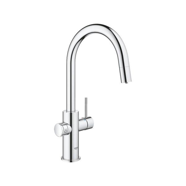 GROHE Blue Home Starter Kit, C-Auslauf, herausziehbarer Mousseurauslauf, bis 150° schwenkbar, chrom (31541000)