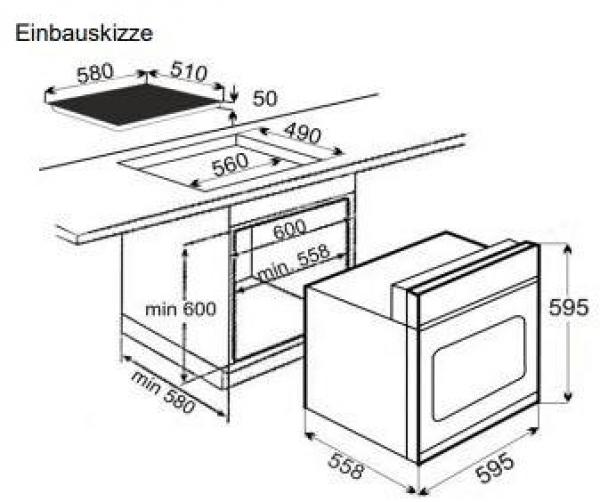 Exquisit EHE 156-2.1 U EEK: A Einbauherd-Set mit Glaskeramikkochfeld, 60 cm breit, 56L, Grill, Umluft, Inox