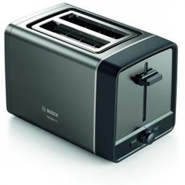 ARDEBO.de Bosch TAT5P425DE Kompakt Toaster, 970W, 2 Scheiben, DesignLine, Auftau- und Aufwärmfunktion, Gleichmäßiges Röstbild, Grau