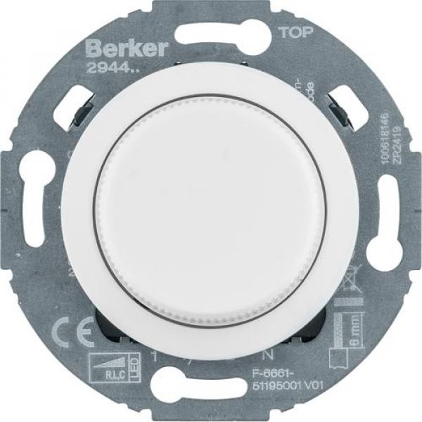 ARDEBO.de Berker 294410 Universal-Drehdimmer mit Zentralstück (R, L, C, LED), Serie 1930/Glas, polarweiß glänzend