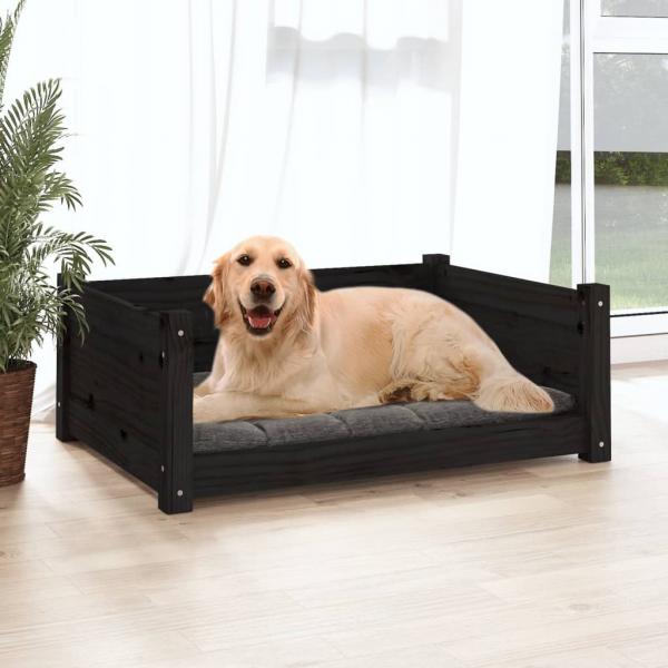 Hundebett Schwarz 75,5x55,5x28 cm Massivholz Kiefer