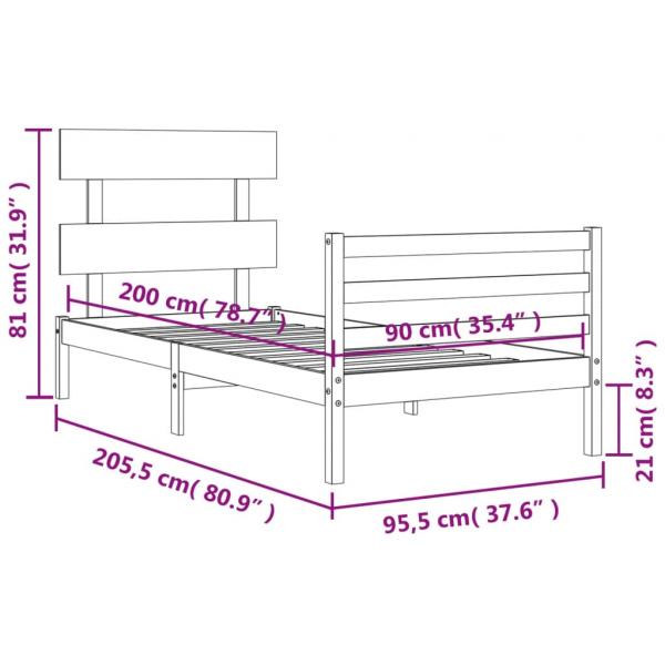 Massivholzbett mit Kopfteil 90x200 cm