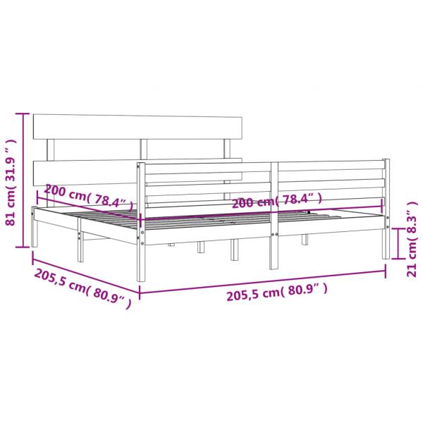 Massivholzbett mit Kopfteil Grau 200x200 cm