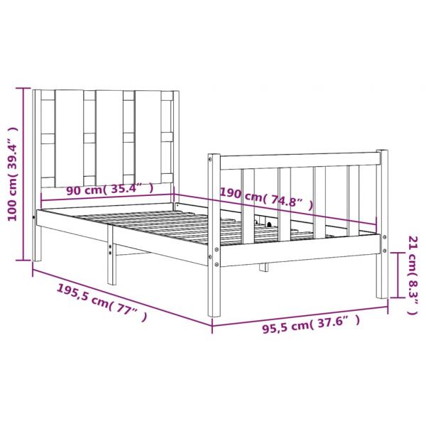 Massivholzbett mit Kopfteil 90x190 cm