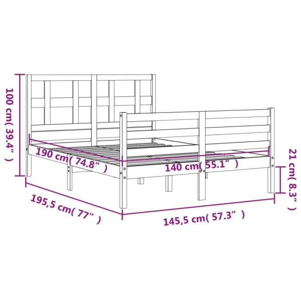 Massivholzbett mit Kopfteil Grau 140x190 cm