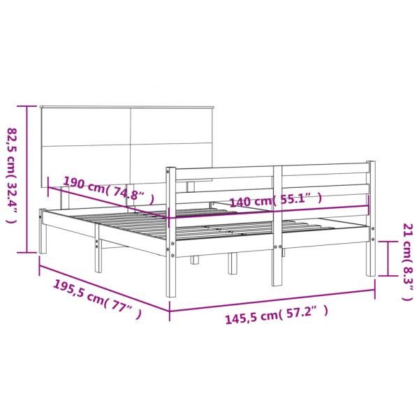 Massivholzbett mit Kopfteil Grau 140x190 cm