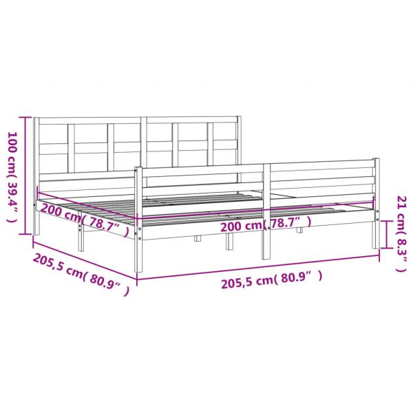 Massivholzbett mit Kopfteil Grau 200x200 cm